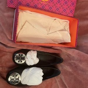 NIB Tory Burch Reva ballet flats black with silver size 6.5 (36.5)